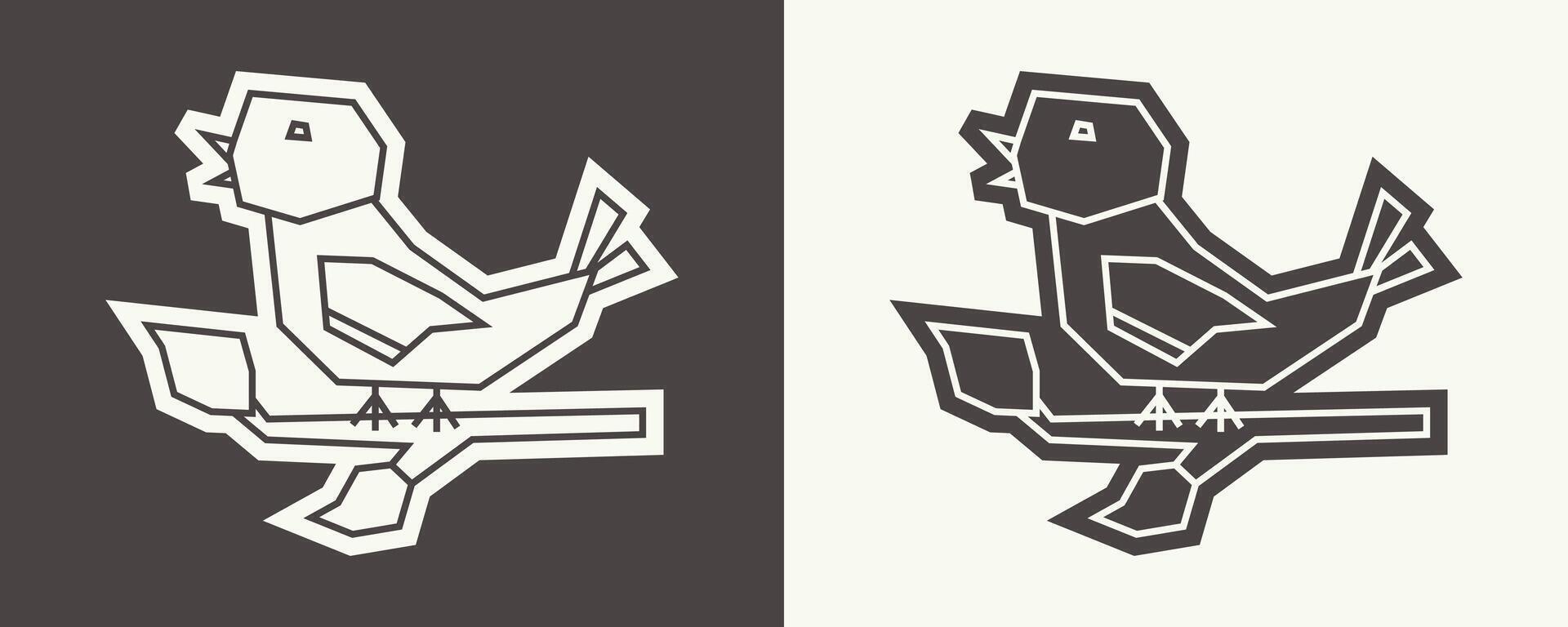 Bird Icon in Black Filled and White Filled Cutout Style vector