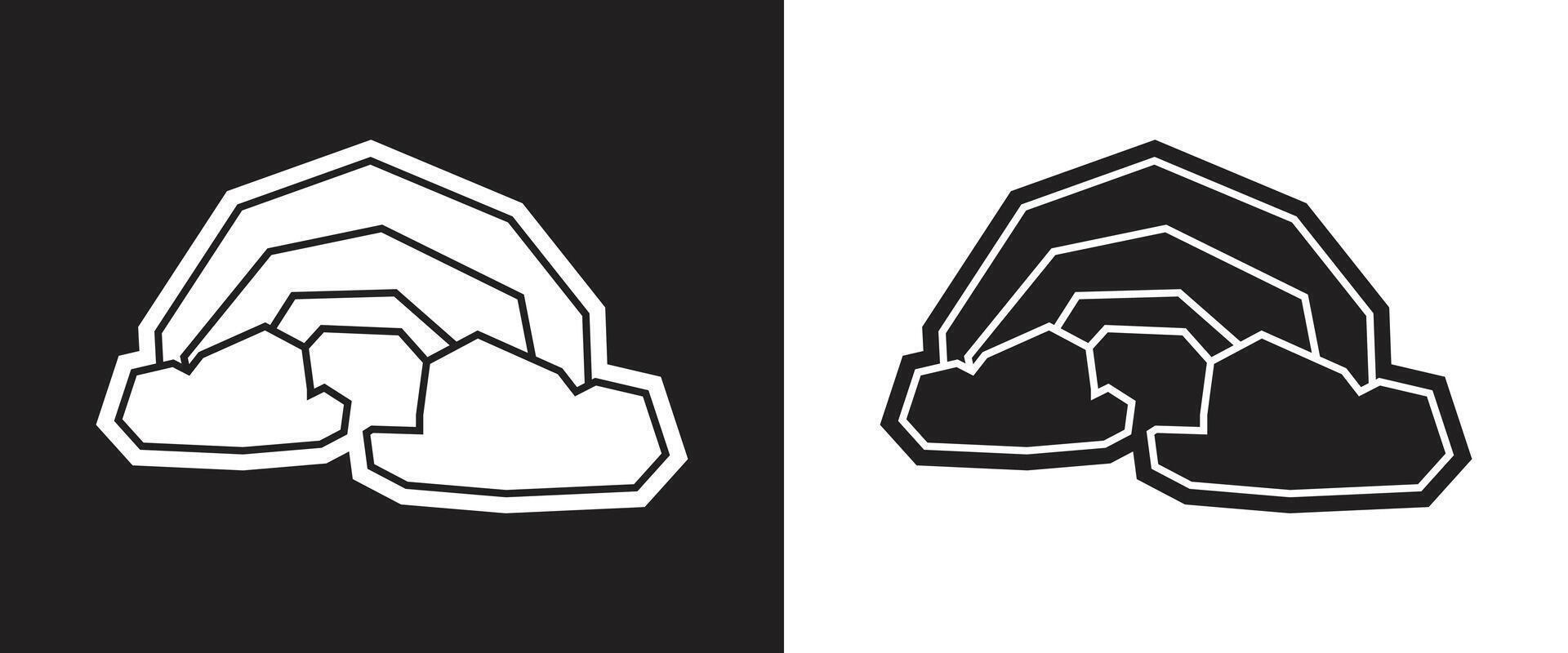 Rainbow behind Sun Icon in Black Filled and White Filled Cutout Style vector