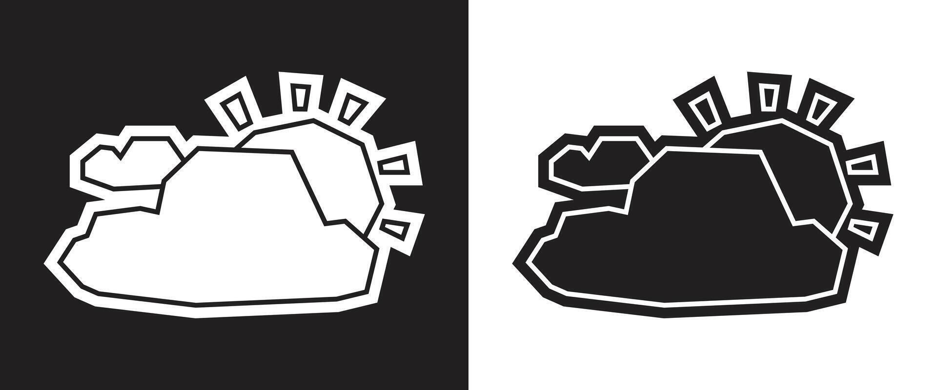 Sun Behind Cloud Icon in Black Filled and White Filled Cutout Style vector