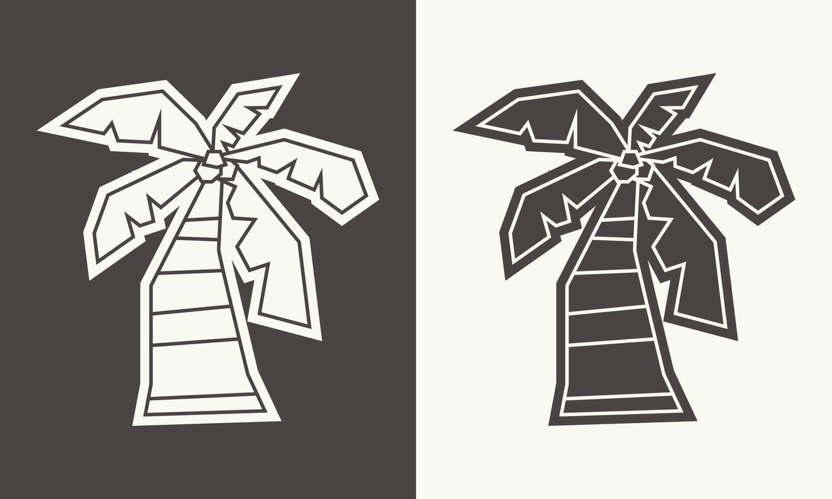 Palm Tree Icon in Black Filled and White Filled Cutout Style vector