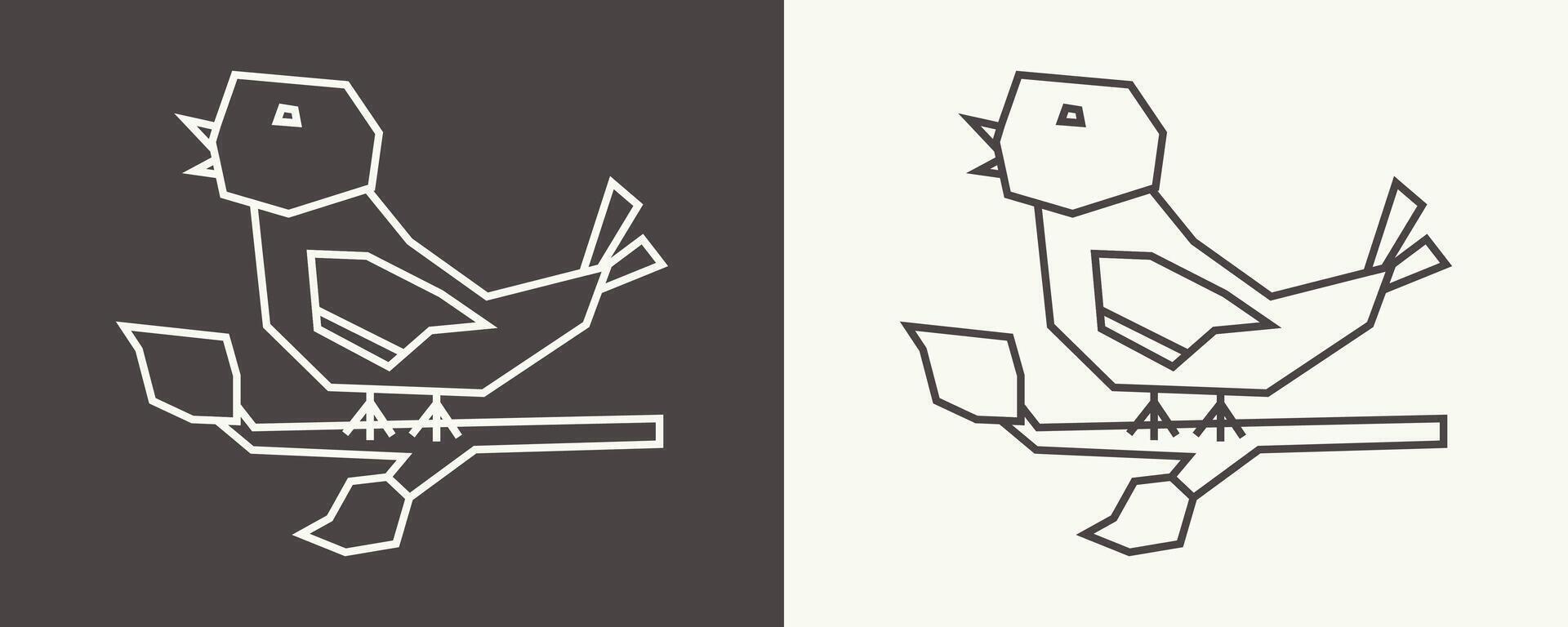 Bird Icon in Black Line Art and White Line Art Cutout Style vector