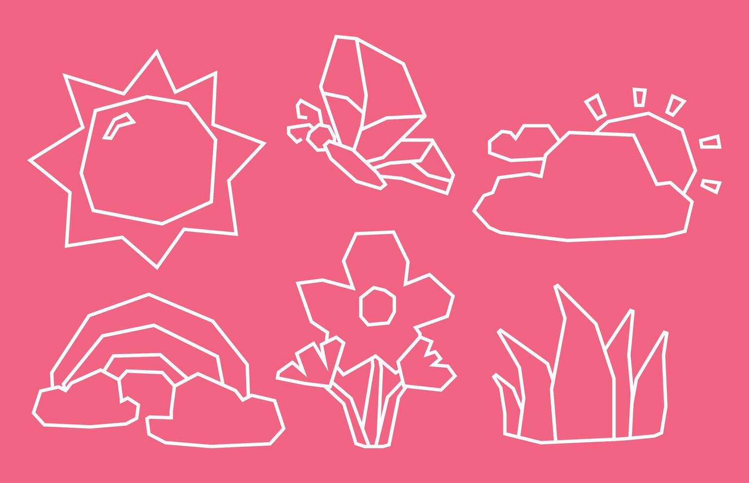 Minimal White Line Whimsical Nature and Weather Elements Icon Set in Cutout Style vector