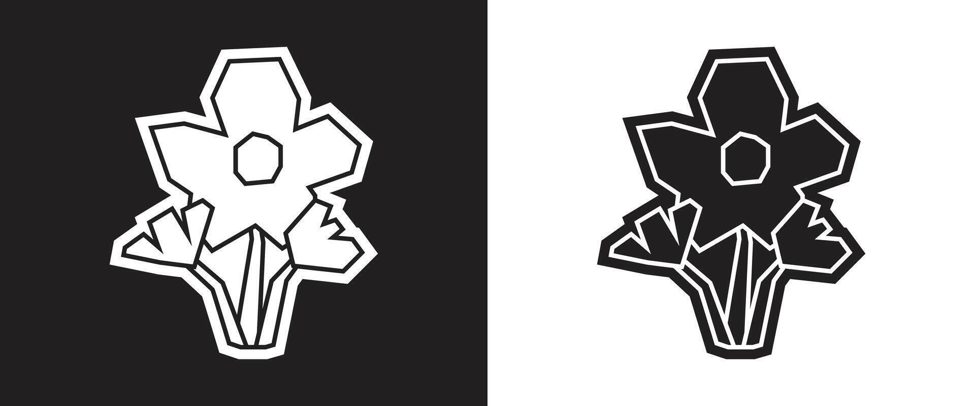 Blooming Flower Icon in Black Filled and White Filled Cutout Style vector