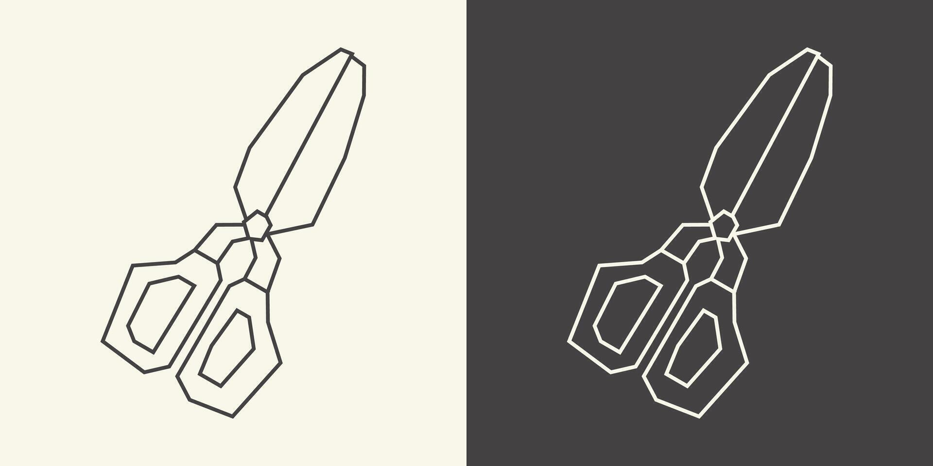 Scissors Icon in Black Line Art and White Line Art Cutout Style vector