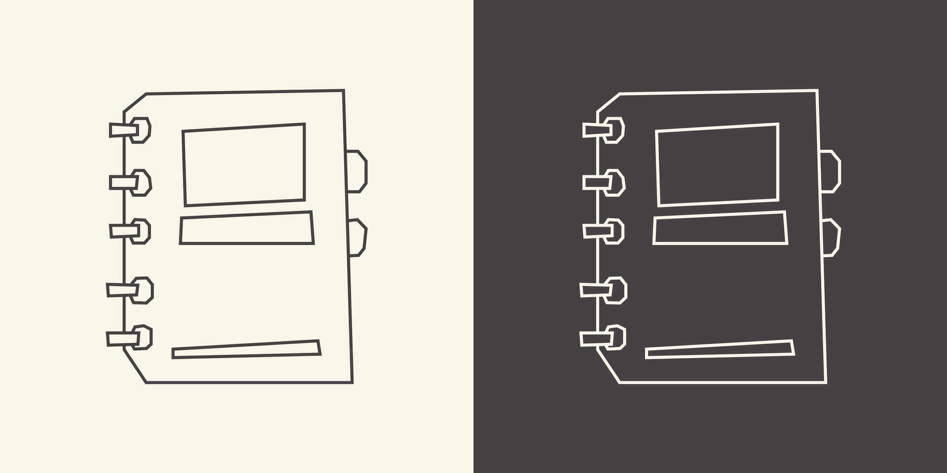 Notebook Icon in Black Line Art and White Line Art Cutout Style vector
