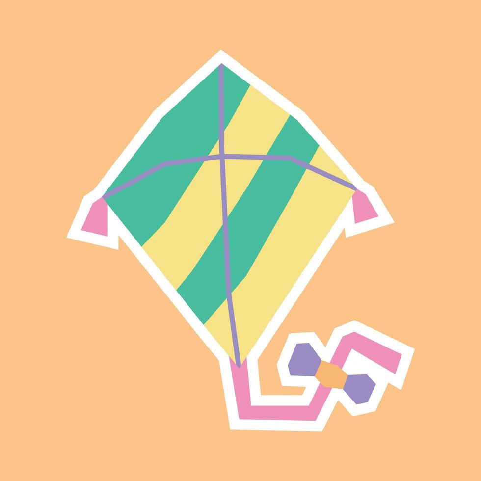 Diamond Kite Flying sticker in cutout style and flat pastel tone color vector