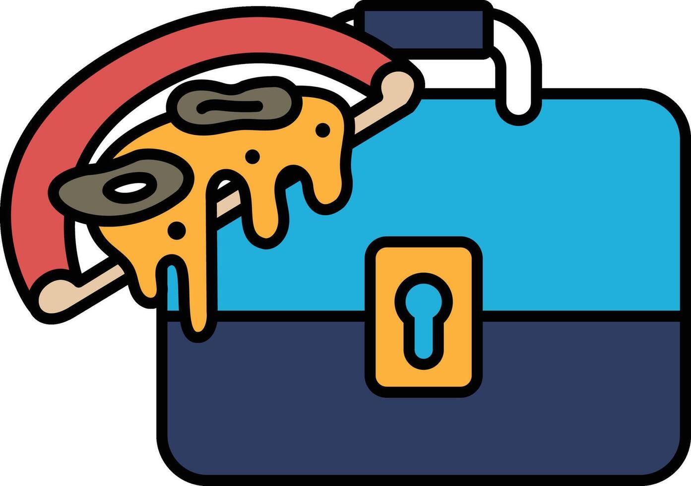 A blue briefcase with a slice of pizza on top of it vector