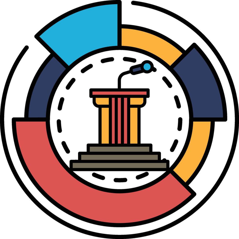 A colorful circle with a microphone and podium in the center vector