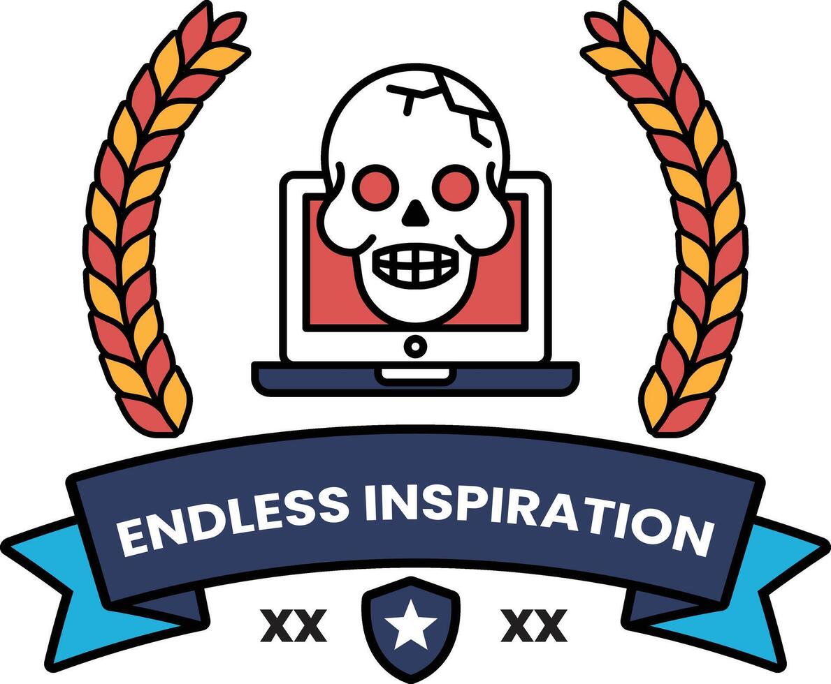 A skull is on a laptop and the words Endless Inspiration are below it vector
