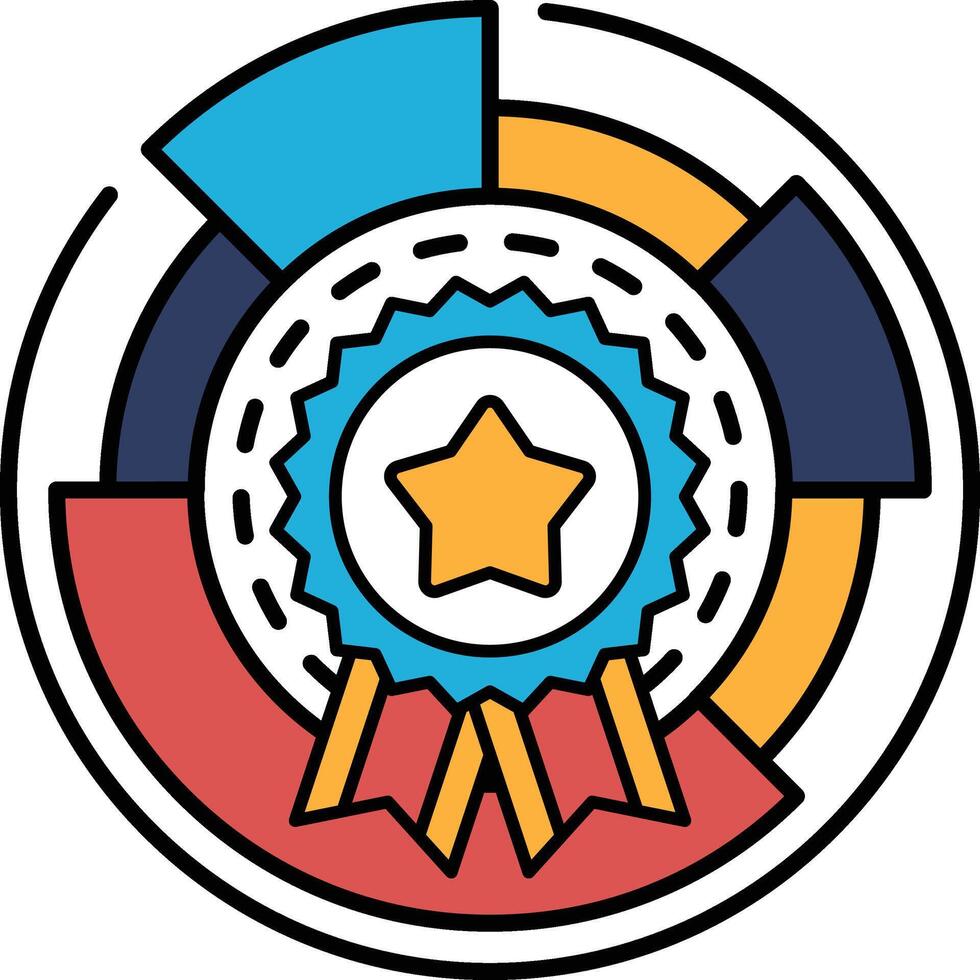A colorful circle with a star in the center and a ribbon around it vector