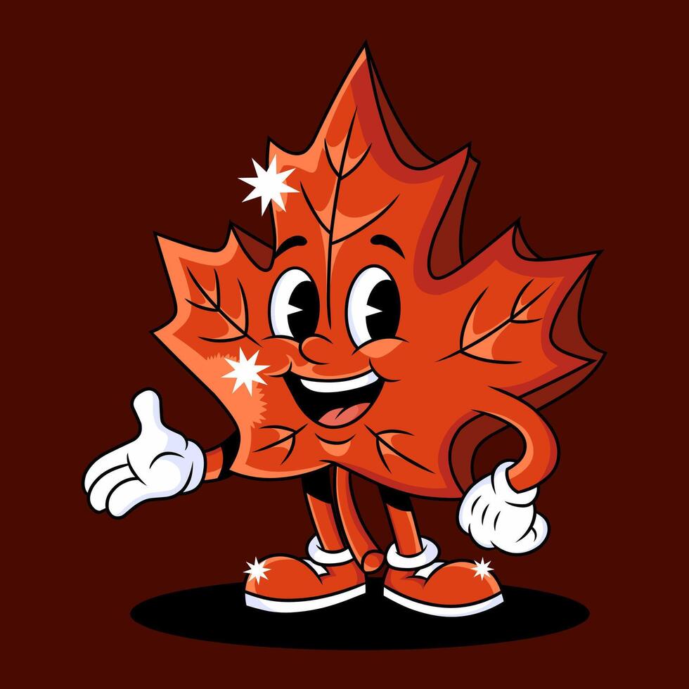 retro maple leaf cartoon Its timeless, cheerful design,excellent choice for branding, tourism, or any project needing a charming Canadian touch with a nostalgic feel. vector