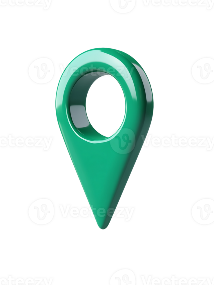 3D Teal Green Glossy Map Marker Icon on Transparent Background png