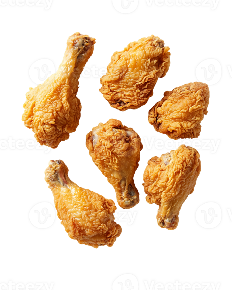 Six Crispy Fried Chicken Drumsticks on Transparent Background png