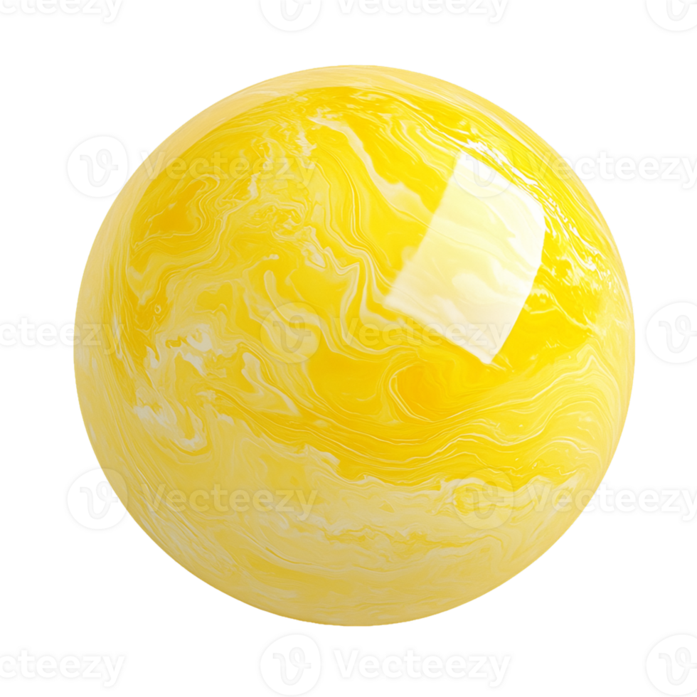 Abstract Yellow Swirling Marble Sphere on Transparent Background png