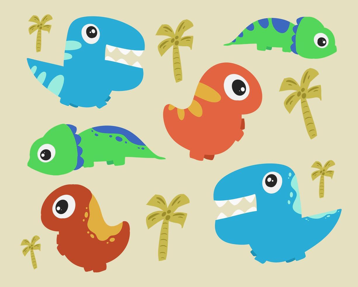 Cute baby dinosaur cartoon hand drawn illustrations scandinavian style vector