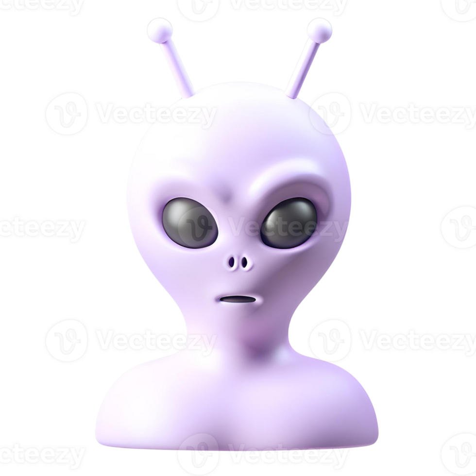 An alien head with large eyes and a purple color png