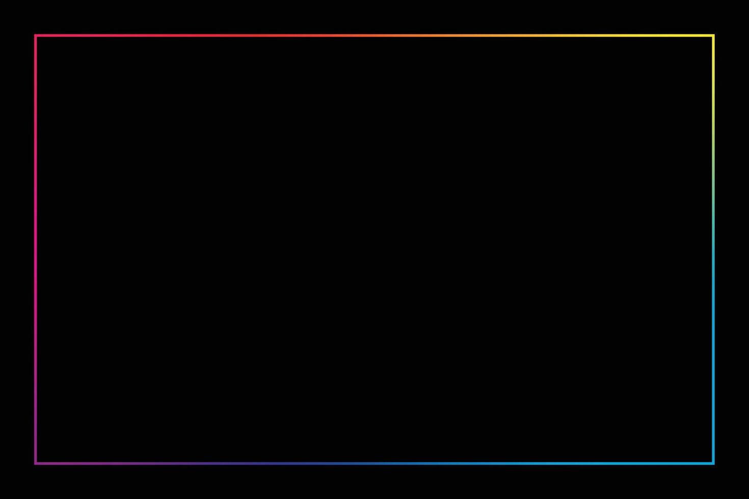 A simple image featuring a vibrant rainbow-colored rectangle set against a deep black background. The outline glows, creating a visual contrast and a modern aesthetic. vector