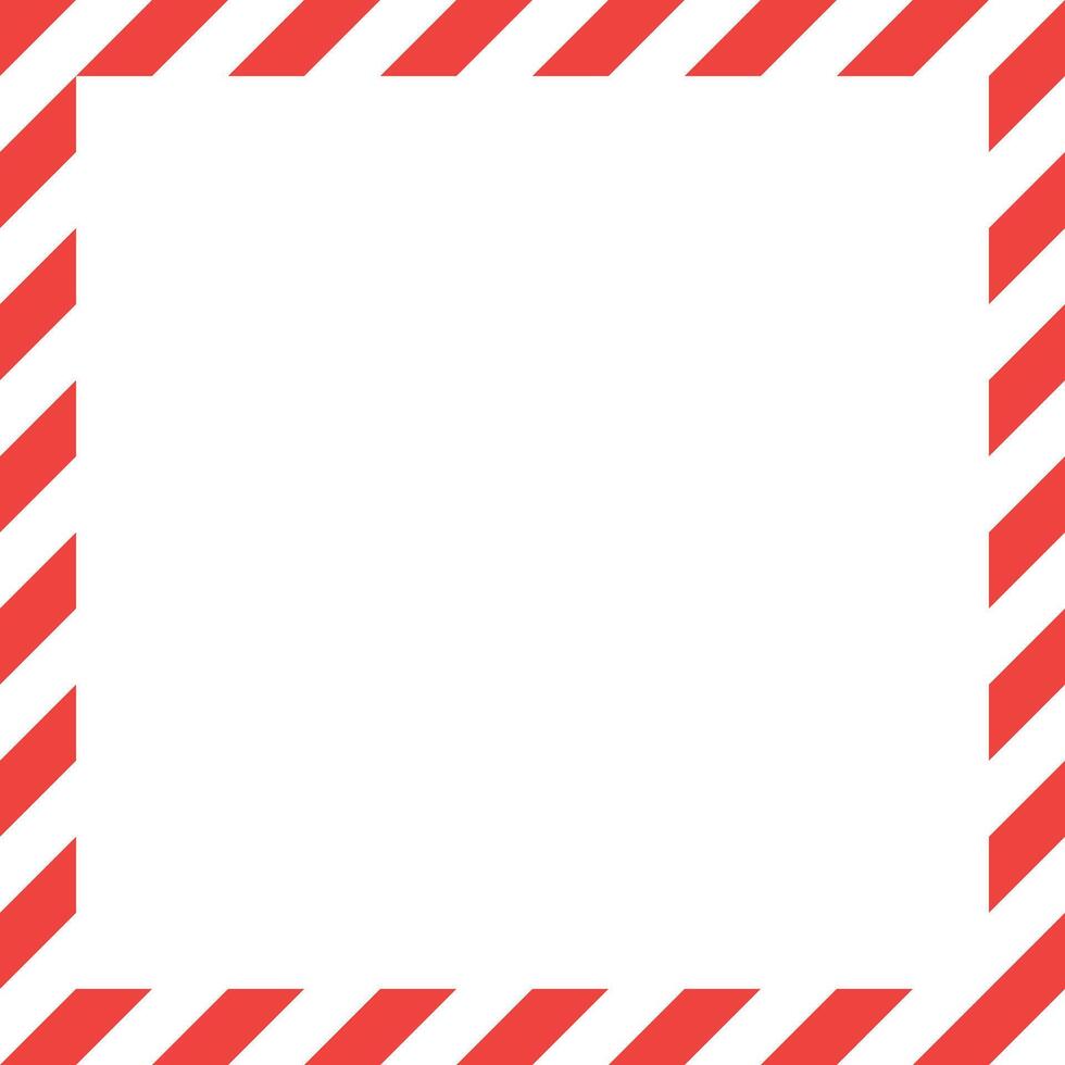 A white square is framed by a bold red and white diagonal striped border, creating a safety or warning design. The center space is left blank for customization. vector