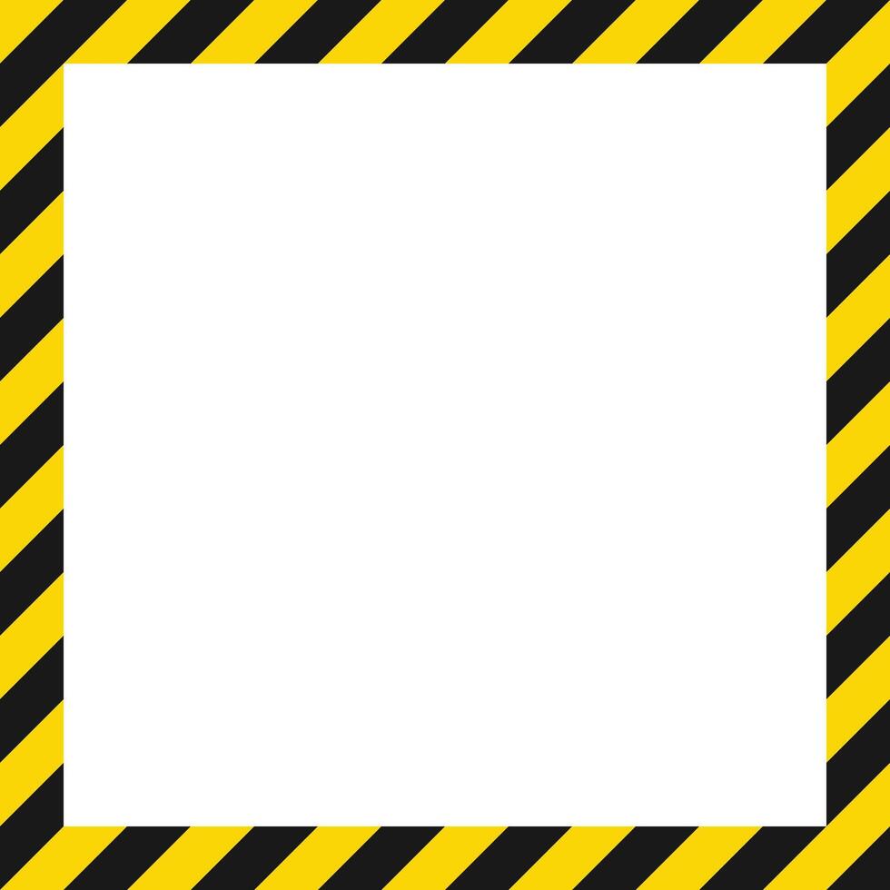 A square frame featuring yellow and black diagonal stripes. The frame surrounds a blank white space, providing a canvas for text or designs. Modern template element. vector