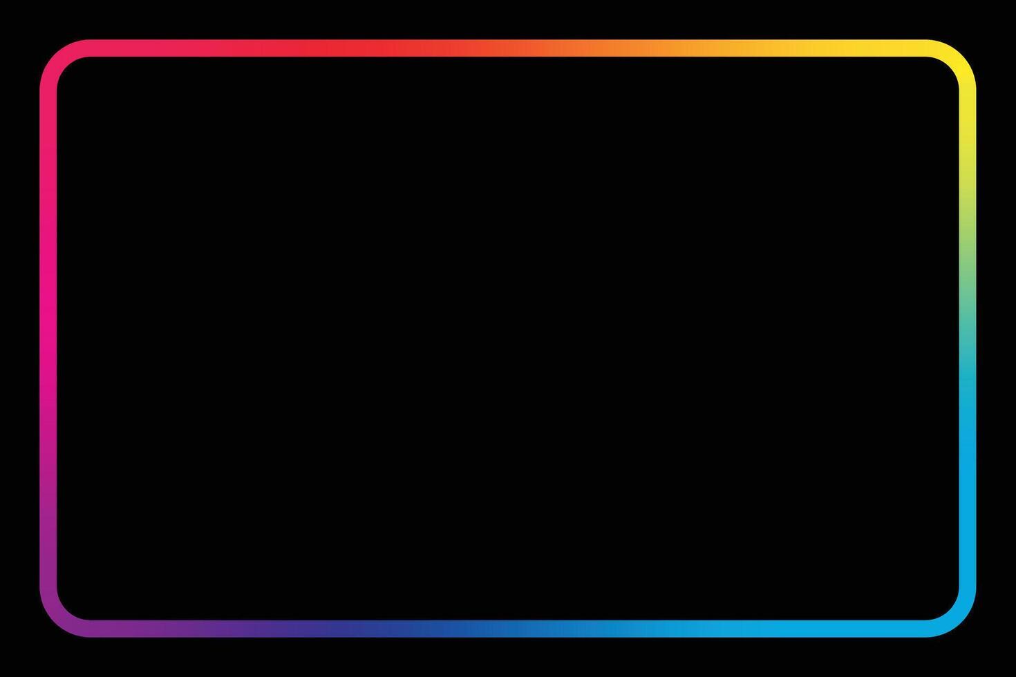 A vivid, rainbow-colored border frames a dark, empty space. The frame has rounded corners and uses a gradient of colors, creating an eye-catching display. vector