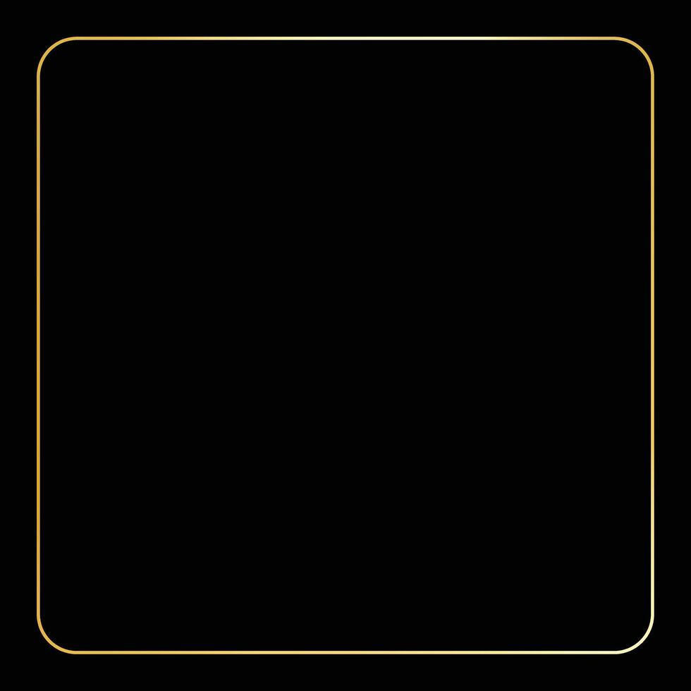 A square frame with rounded corners is set against a pure black backdrop. The frame has a golden color and could be used for text or presentation. vector