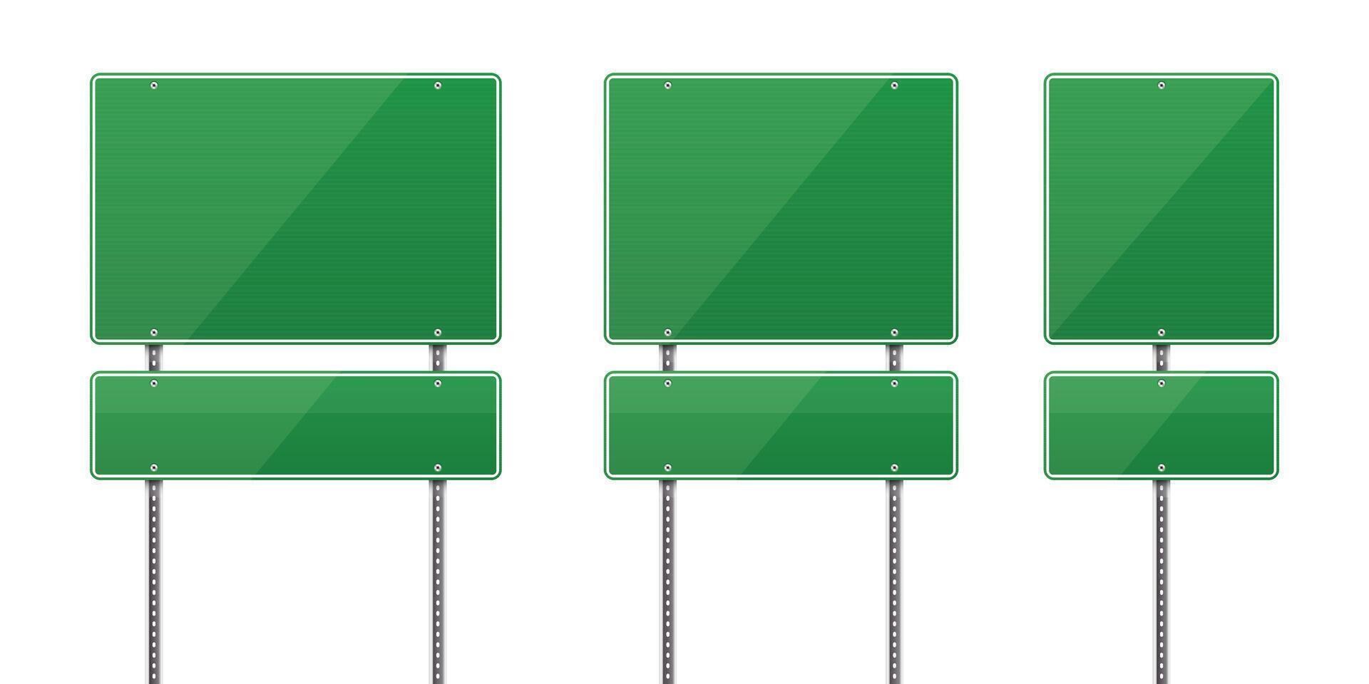 Green road signs on metal poles vector