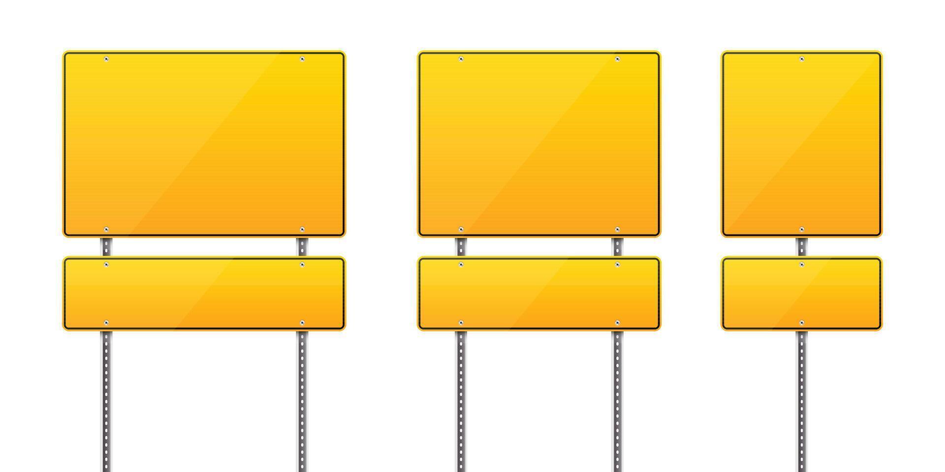 Blank yellow signs on metal posts vector