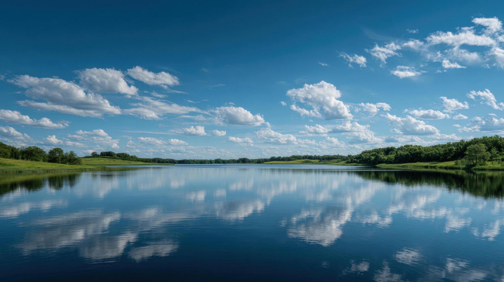 Inviting Reflections Of A Blue Sky On A Calm Lake photo