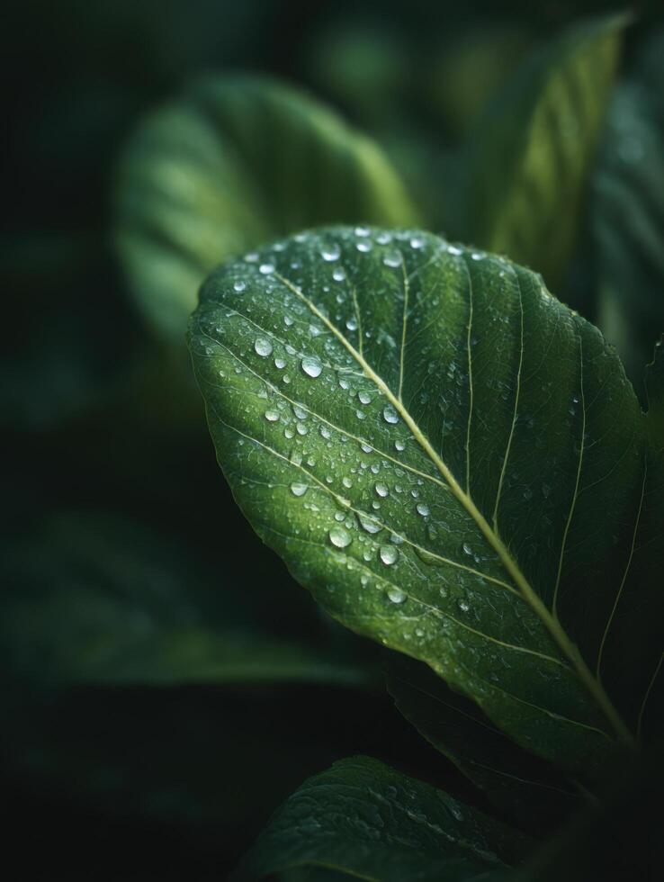 Natures Pristine Canvas A Green Leaf With Dew photo