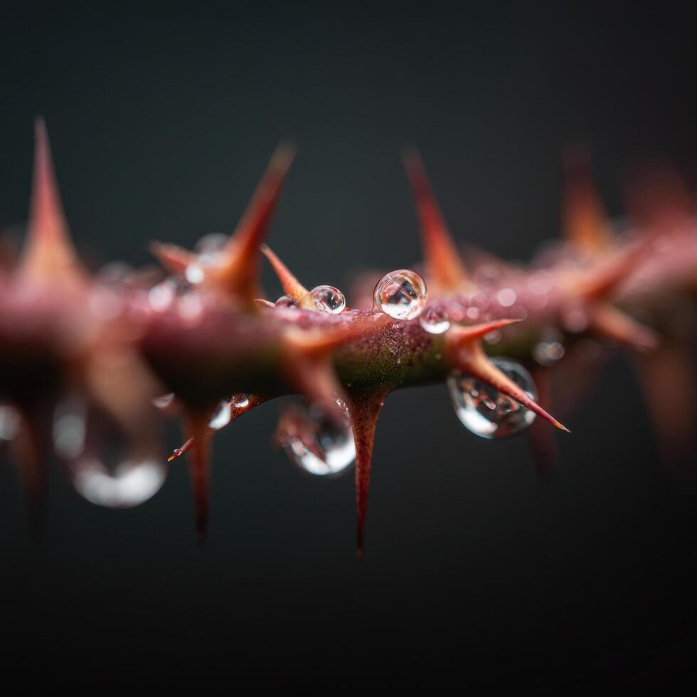Natures Sharp Beauty Dew Droplets On A Thorny Stem photo