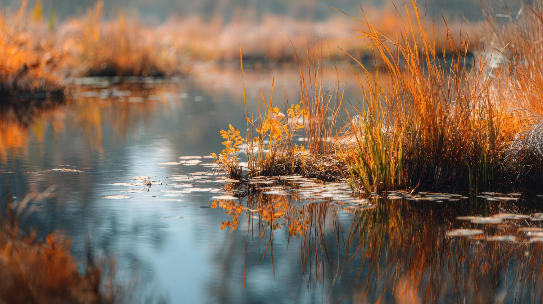 Peaceful Marsh With Bright Mirrored Images photo