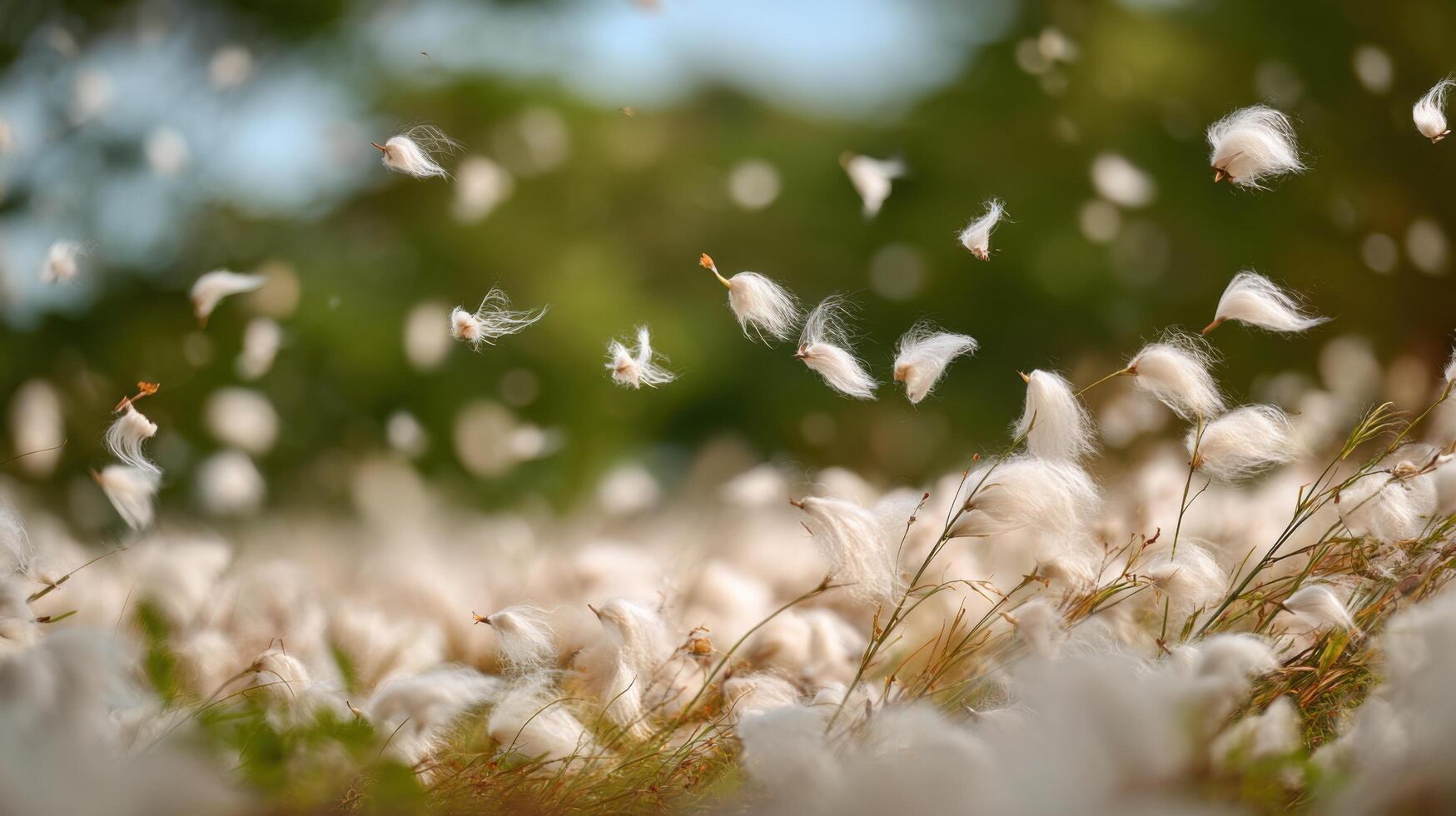 Soft White Fluff From Cottonwood Trees In A Field photo
