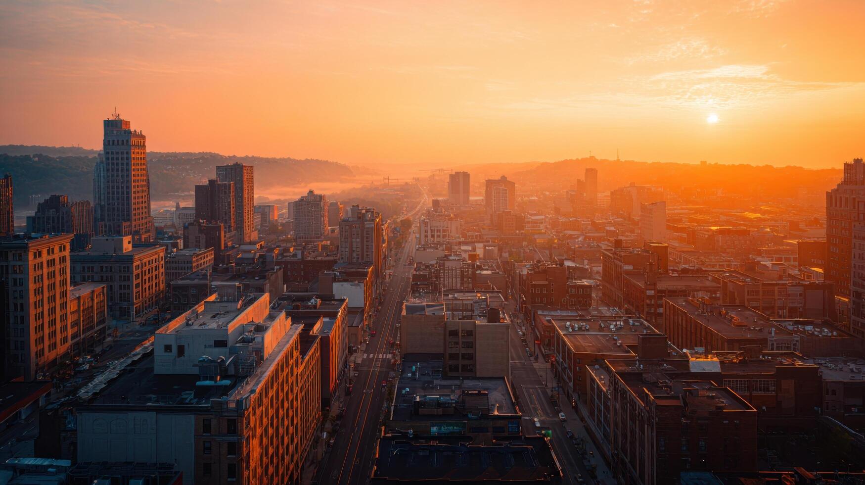 The City Awakens During A Vibrant Cityscape Sunset photo