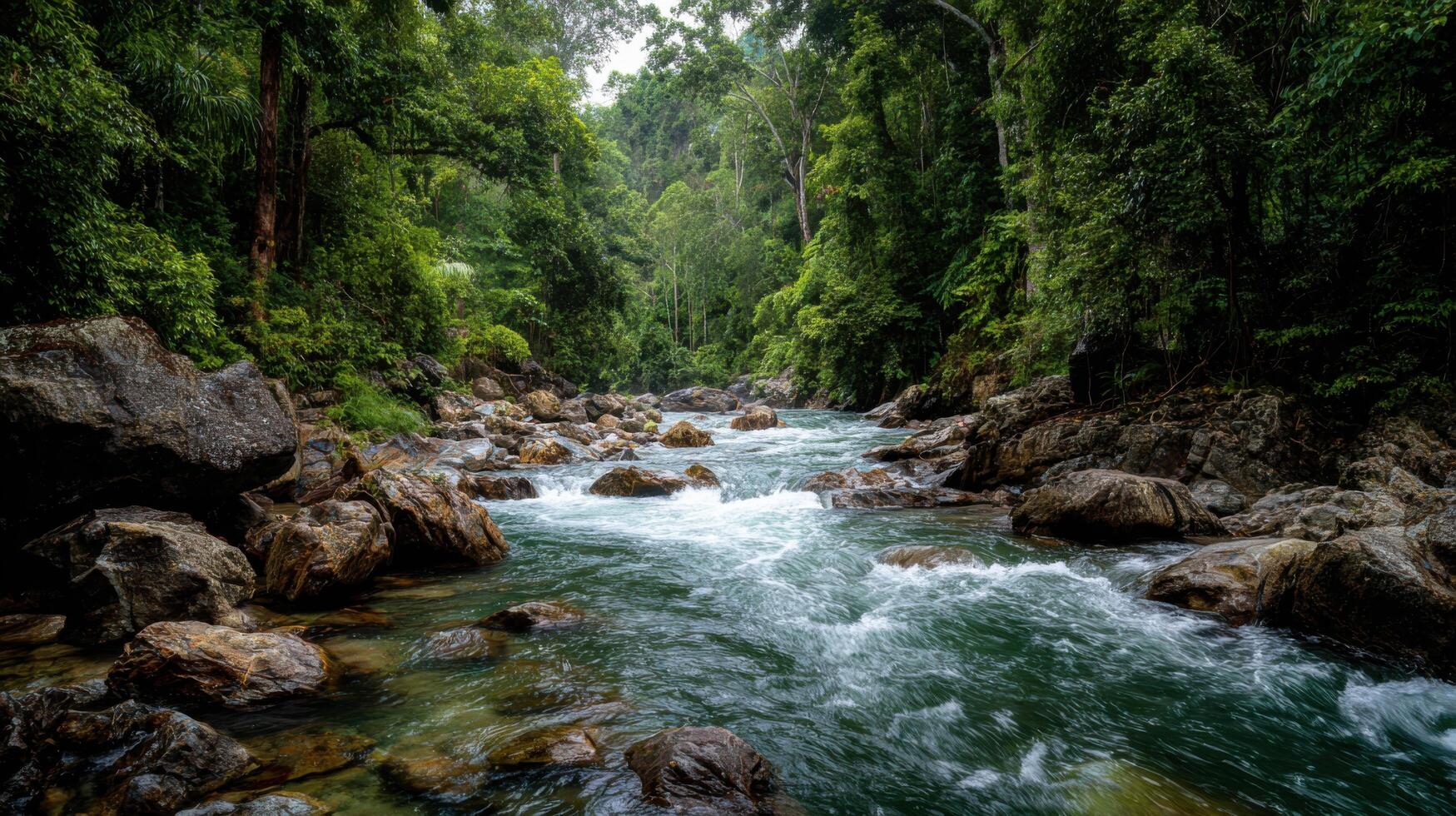 Strong And Rushing Rapids On A Tropical River photo