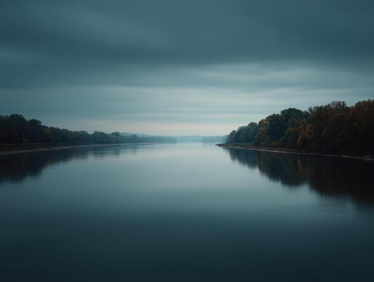 The Contemplative And Calm Mood Of A River Under Clouds photo