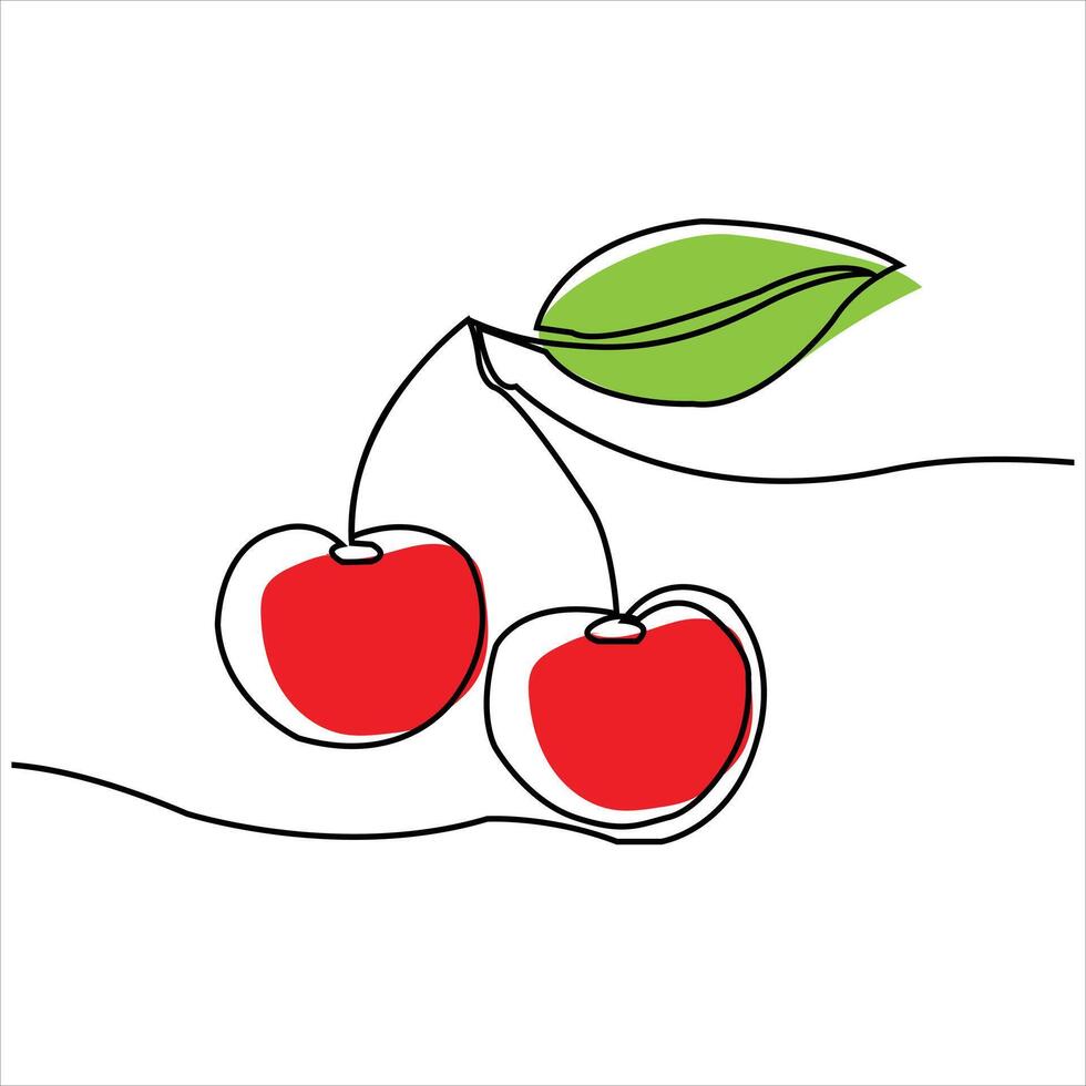 One Line Drawing Cherries with Color vector