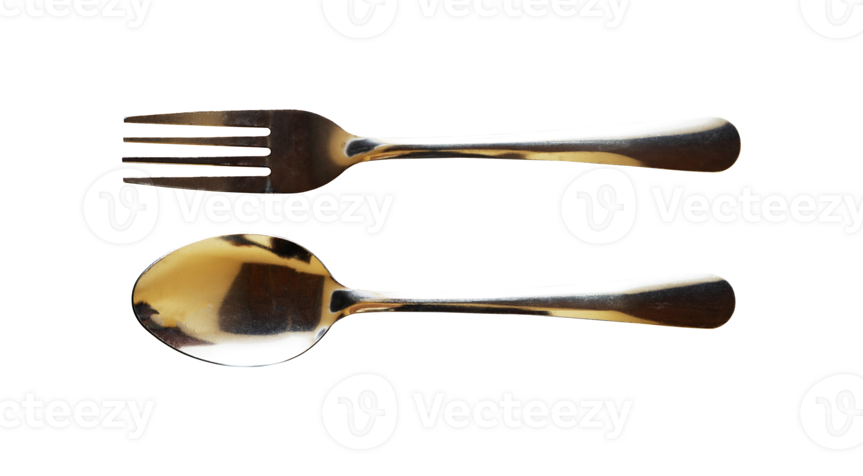 pair of gold dinner spoon and fork isolated png