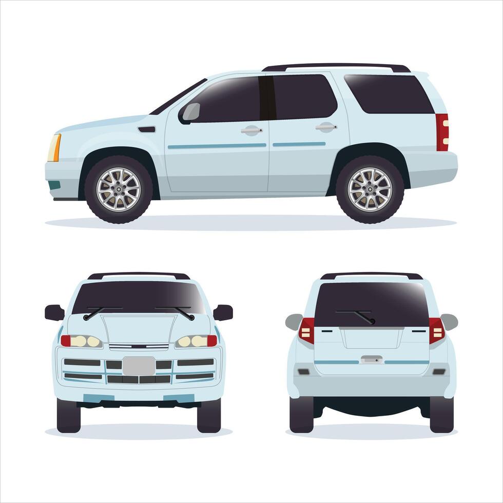 Blue SUV illustration from different angles vector