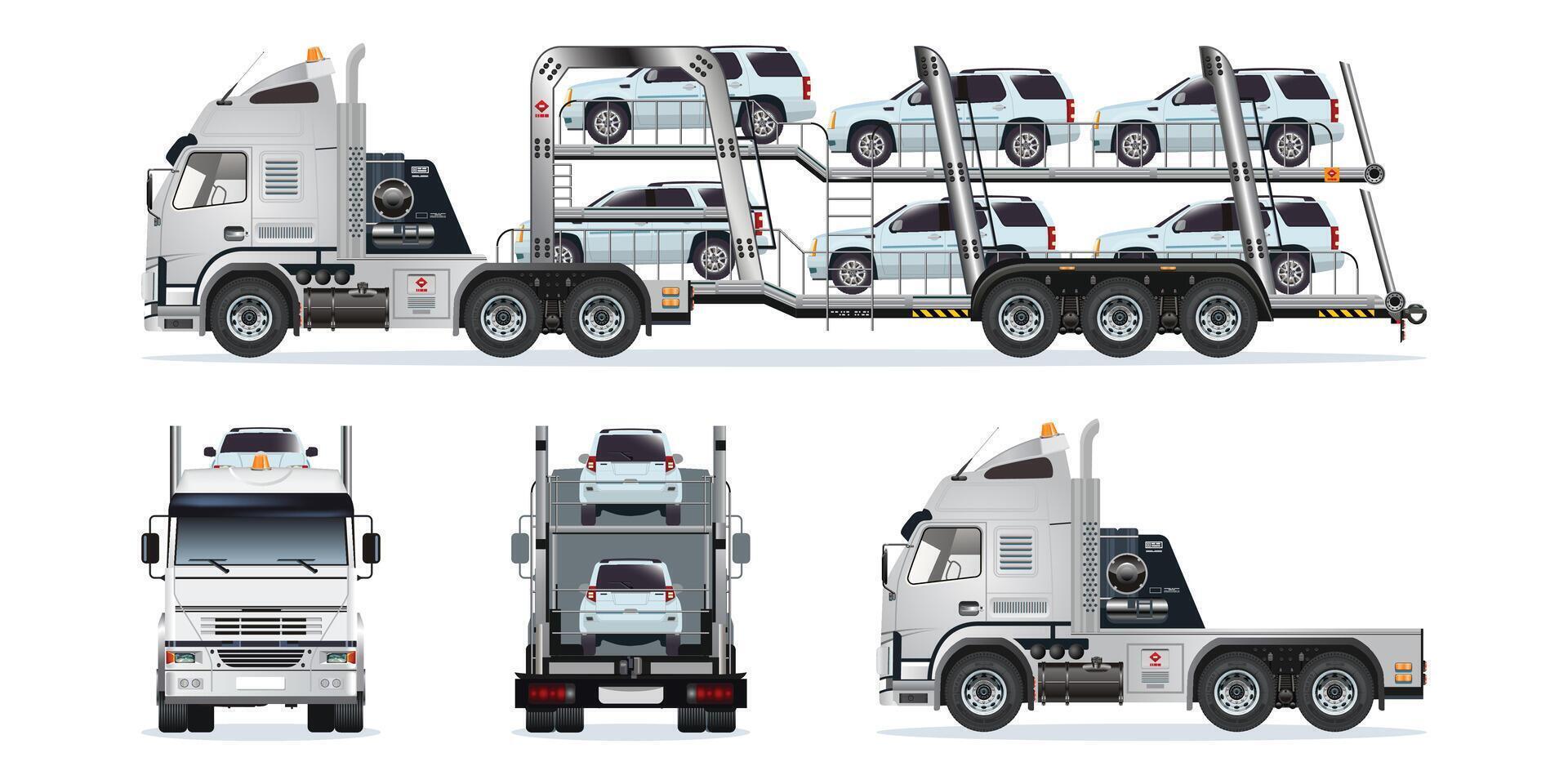 Car carrier truck transporting multiple cars vector