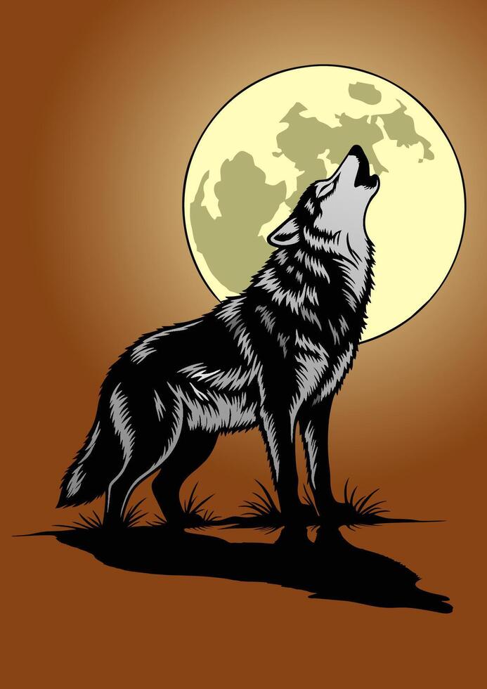 The wolf howls at the moon vector