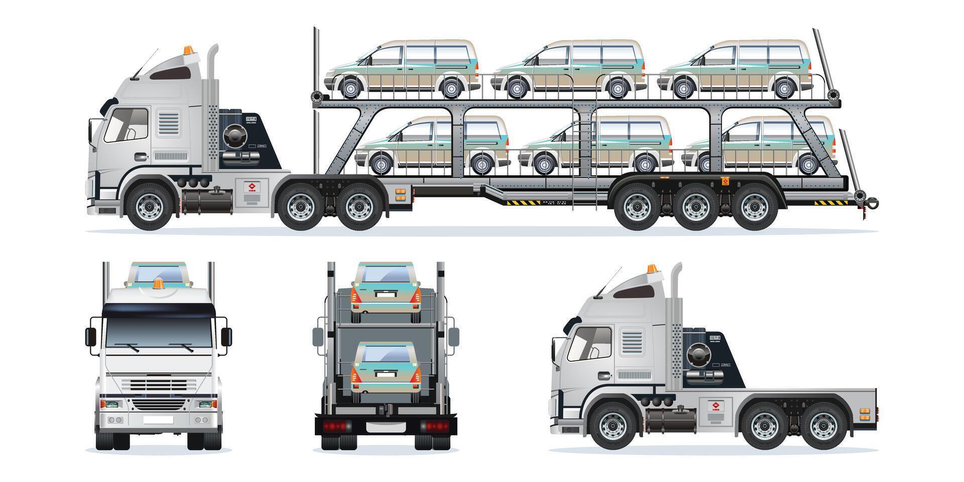 Car carrier truck transporting multiple vehicles vector