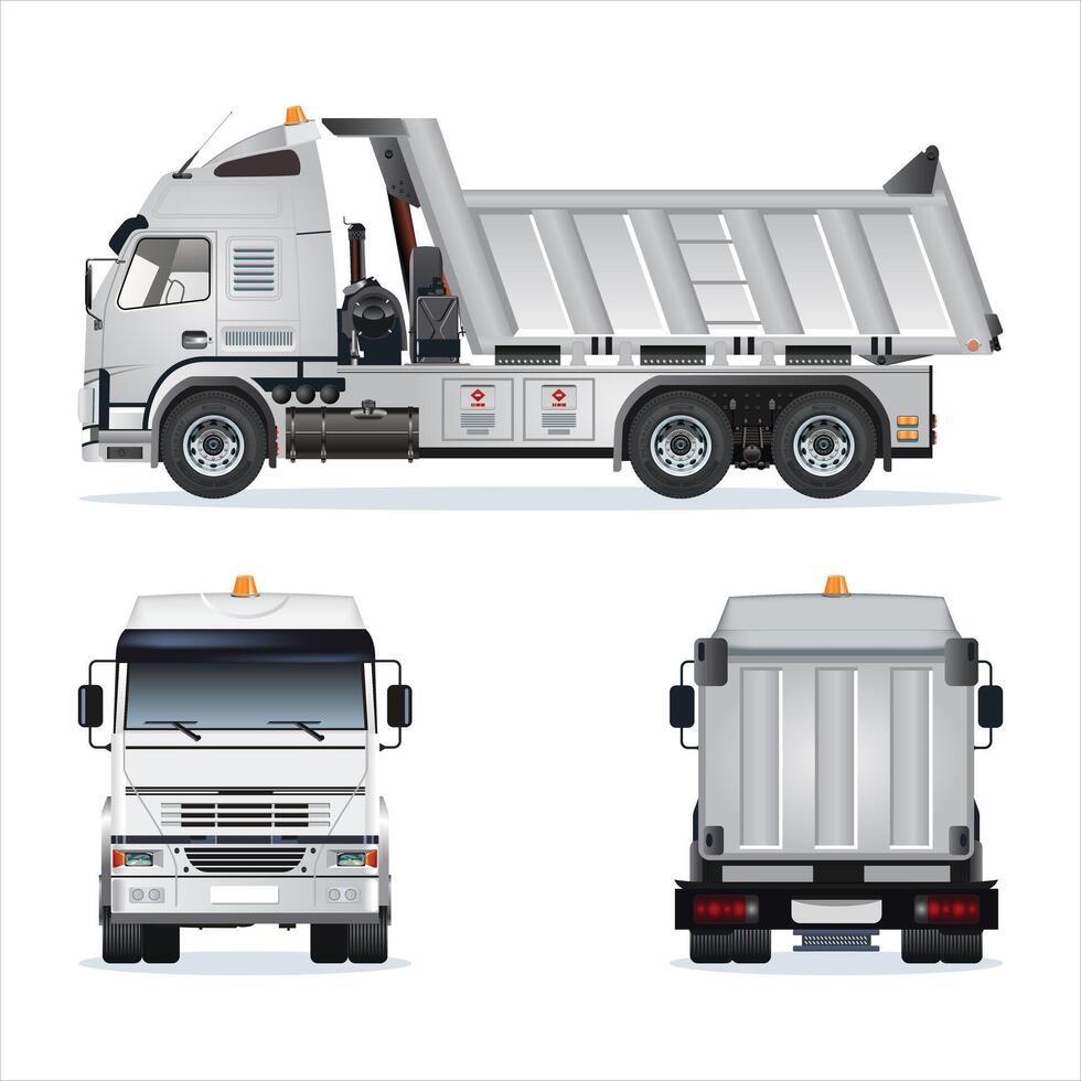 Illustration of a dump truck from multiple angles vector