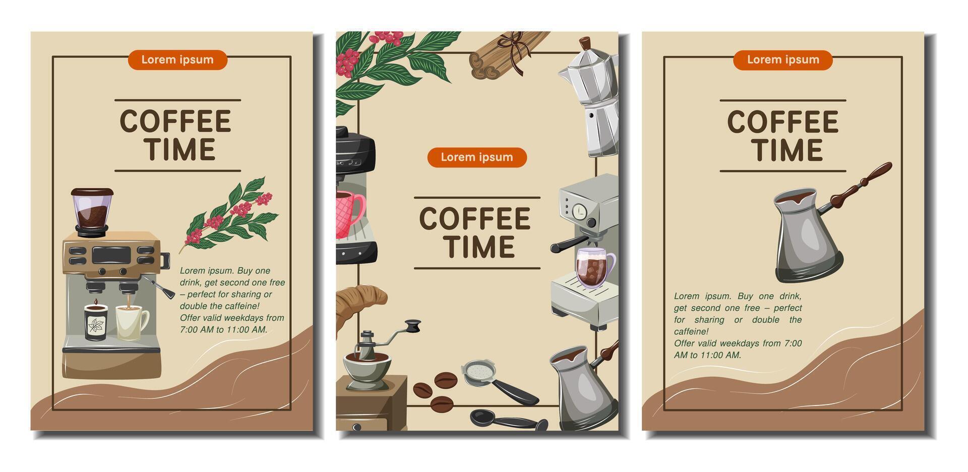 Coffee time themed posters and illustrations vector