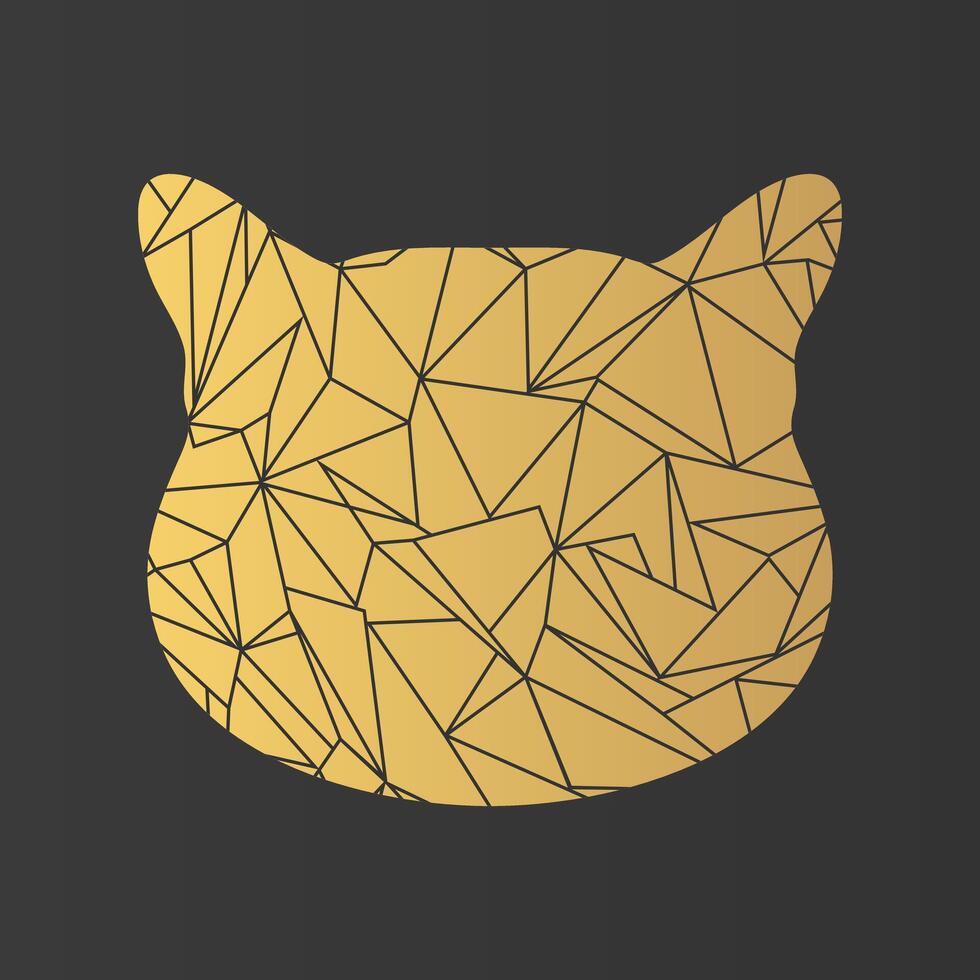 Abstract golden cat head silhouette with crystal pattern. Crystal cat silhouette vector