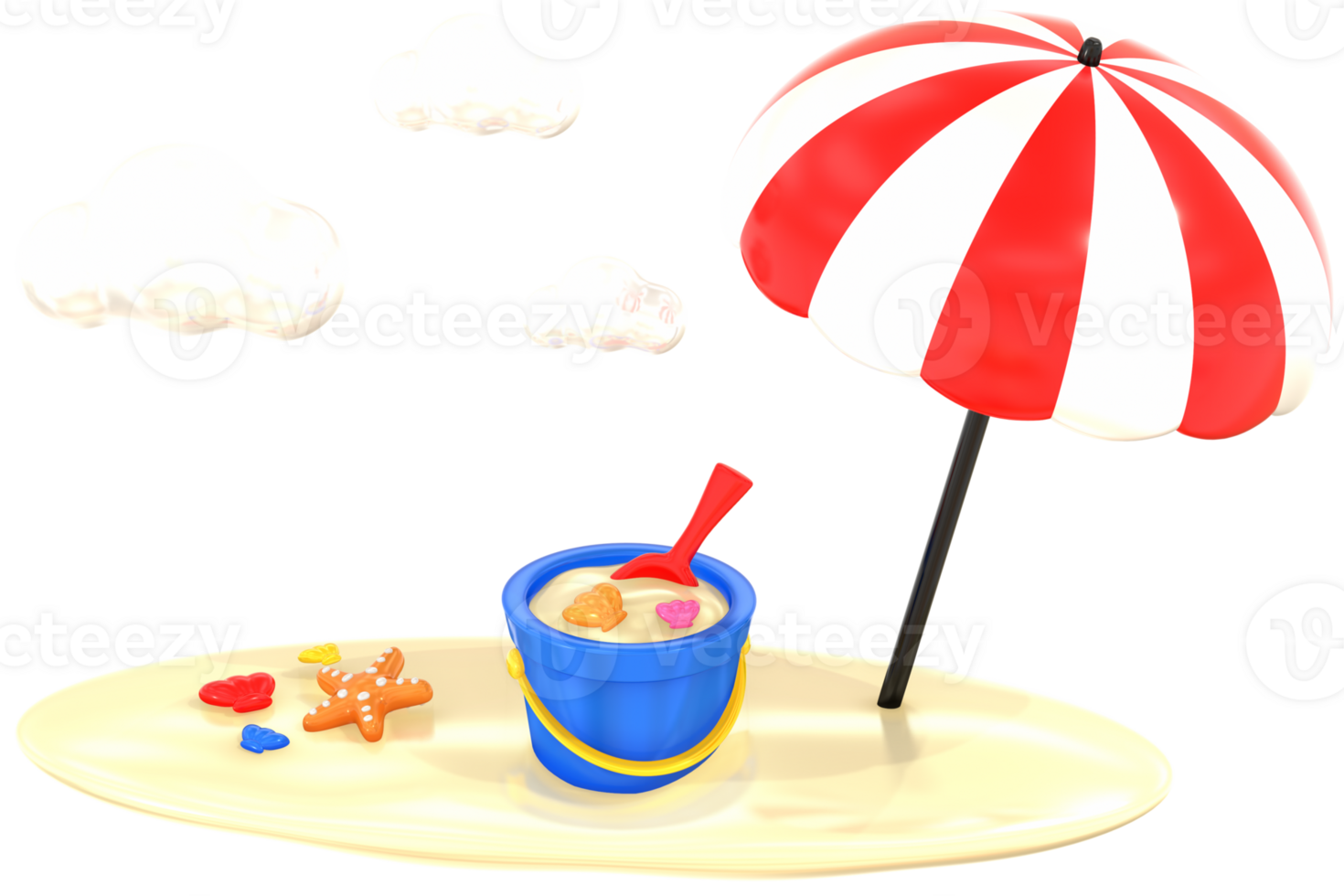 Beach scene 3D summer illustration with colorful png