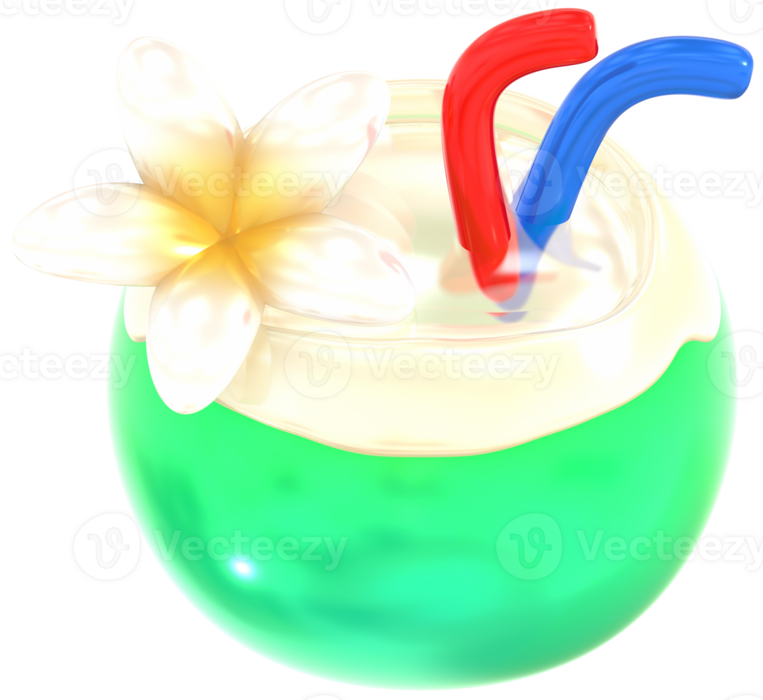 Coconut water 3D summer illustration with colorful png