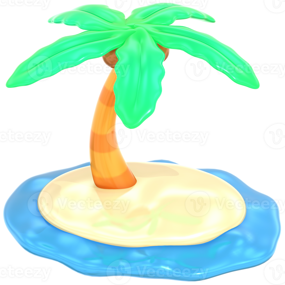 Coconut tree on island 3D summer illustration with colorful png