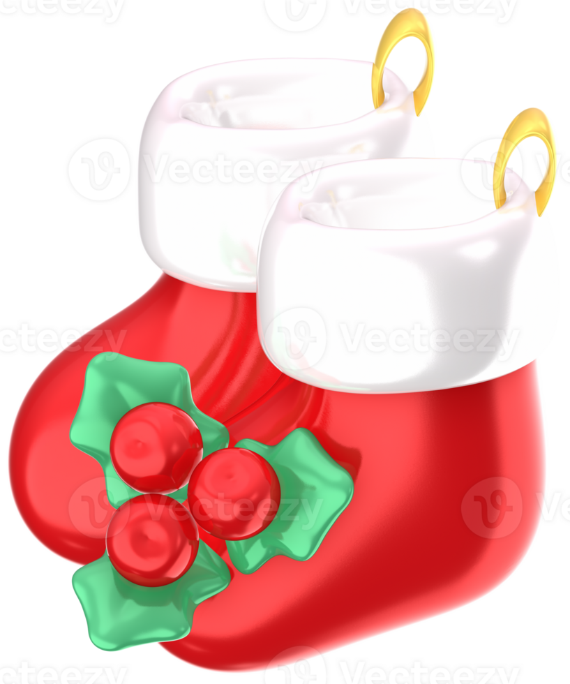 Socks with holly 3D Christmas festival illustration png
