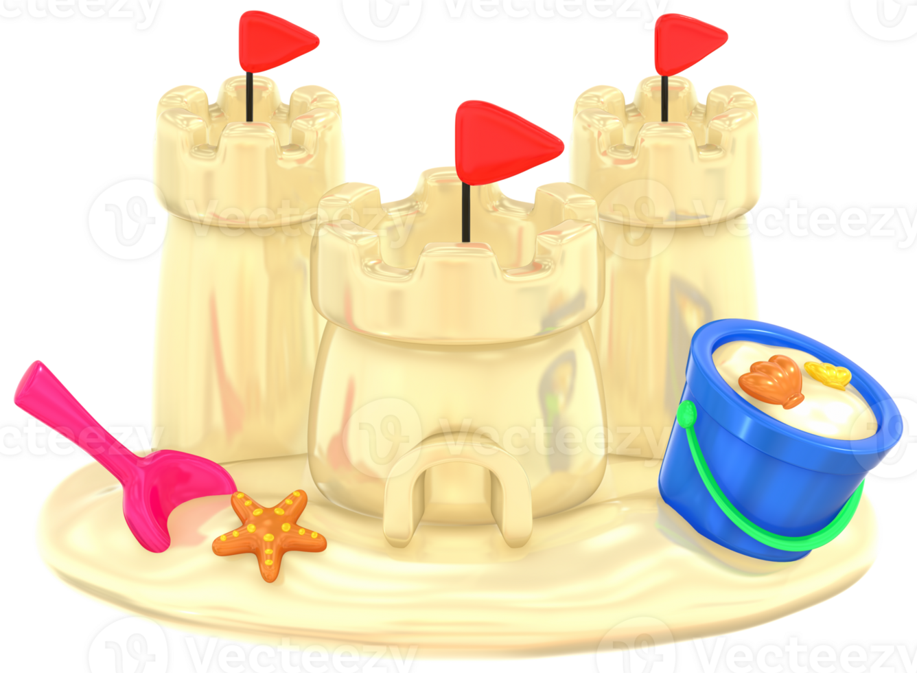 Sand castle 3D summer illustration with colorful png
