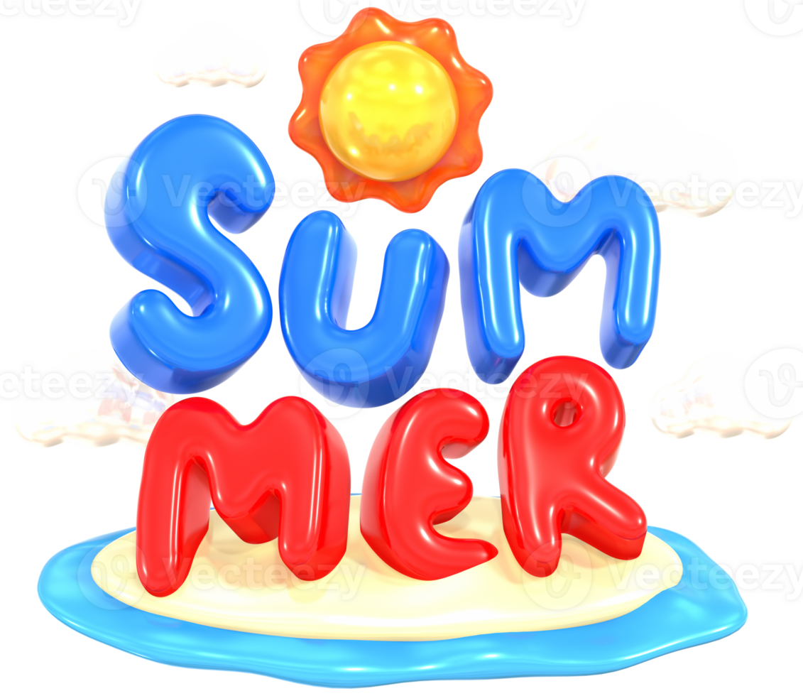 Summer word scene 3D summer illustration with colorful png
